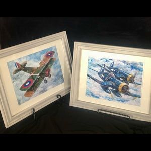 Framed art prints, signed (2) 11x14 fighter planes by artist Rocky Barrick